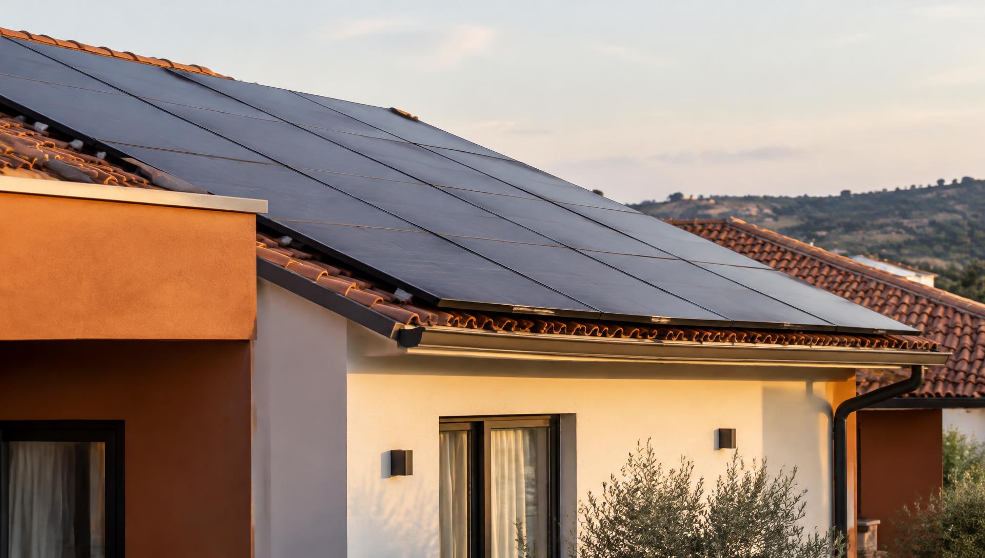 Pannelli fotovoltaici sul tetto di una casa contemporanea (immagine illustrativa)