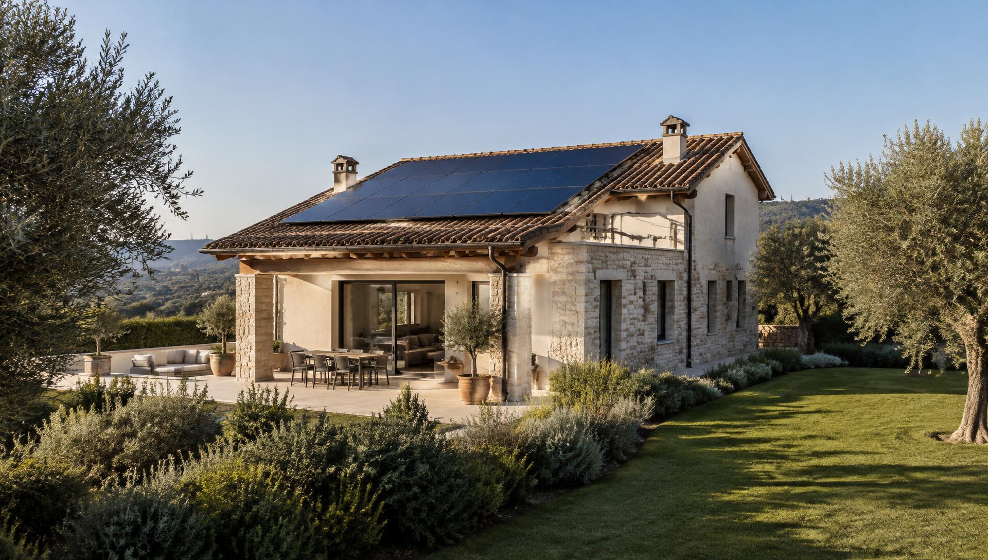 Tetto di un'abitazione con pannelli fotovoltaici